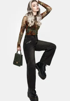 Veltha Floral Embroidered Denim Barrel Leg Jeans
