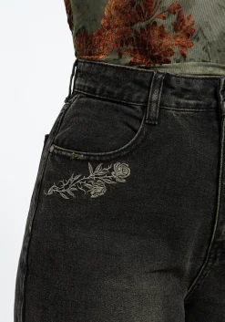 Veltha Floral Embroidered Denim Barrel Leg Jeans