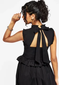 Veronica Cotton Smocked Bodice Bow Detail Midi Dress