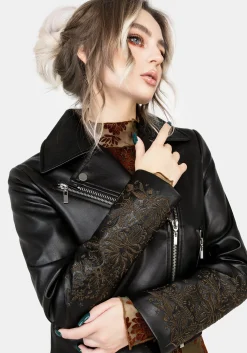 Vervain Embroidered Faux Leather Biker Jacket