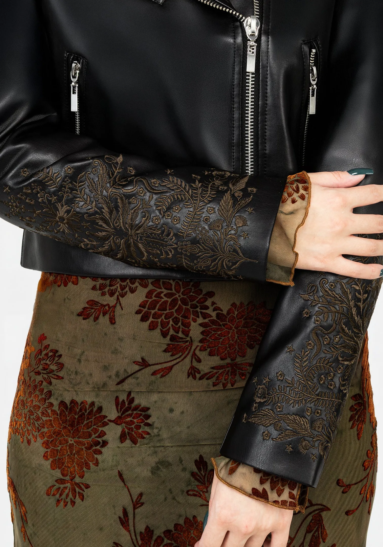 Vervain Embroidered Faux Leather Biker Jacket