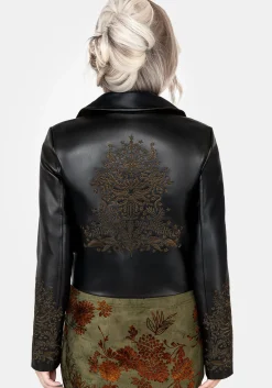 Vervain Embroidered Faux Leather Biker Jacket