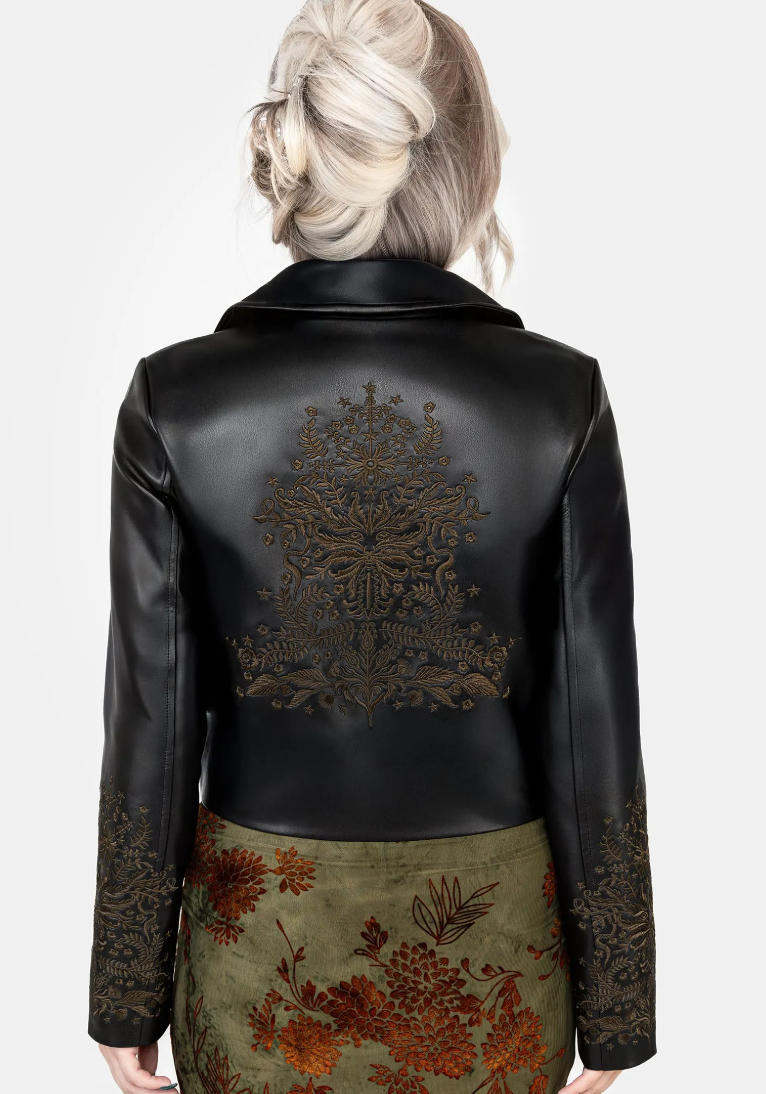Vervain Embroidered Faux Leather Biker Jacket