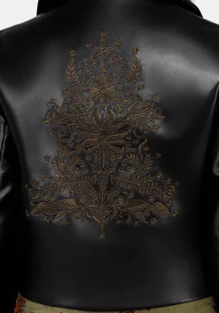 Vervain Embroidered Faux Leather Biker Jacket