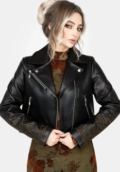Vervain Embroidered Faux Leather Biker Jacket