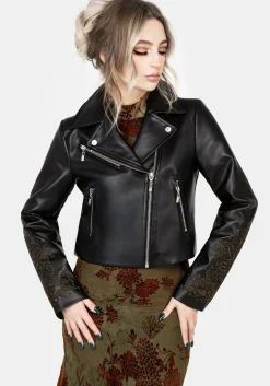 Vervain Embroidered Faux Leather Biker Jacket