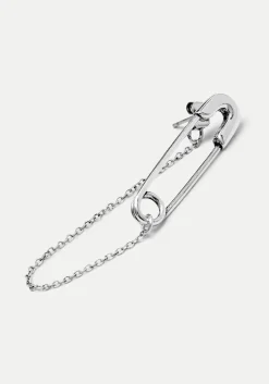 Vicious Silver Plated Safety Pin Stud Earrings With Chain