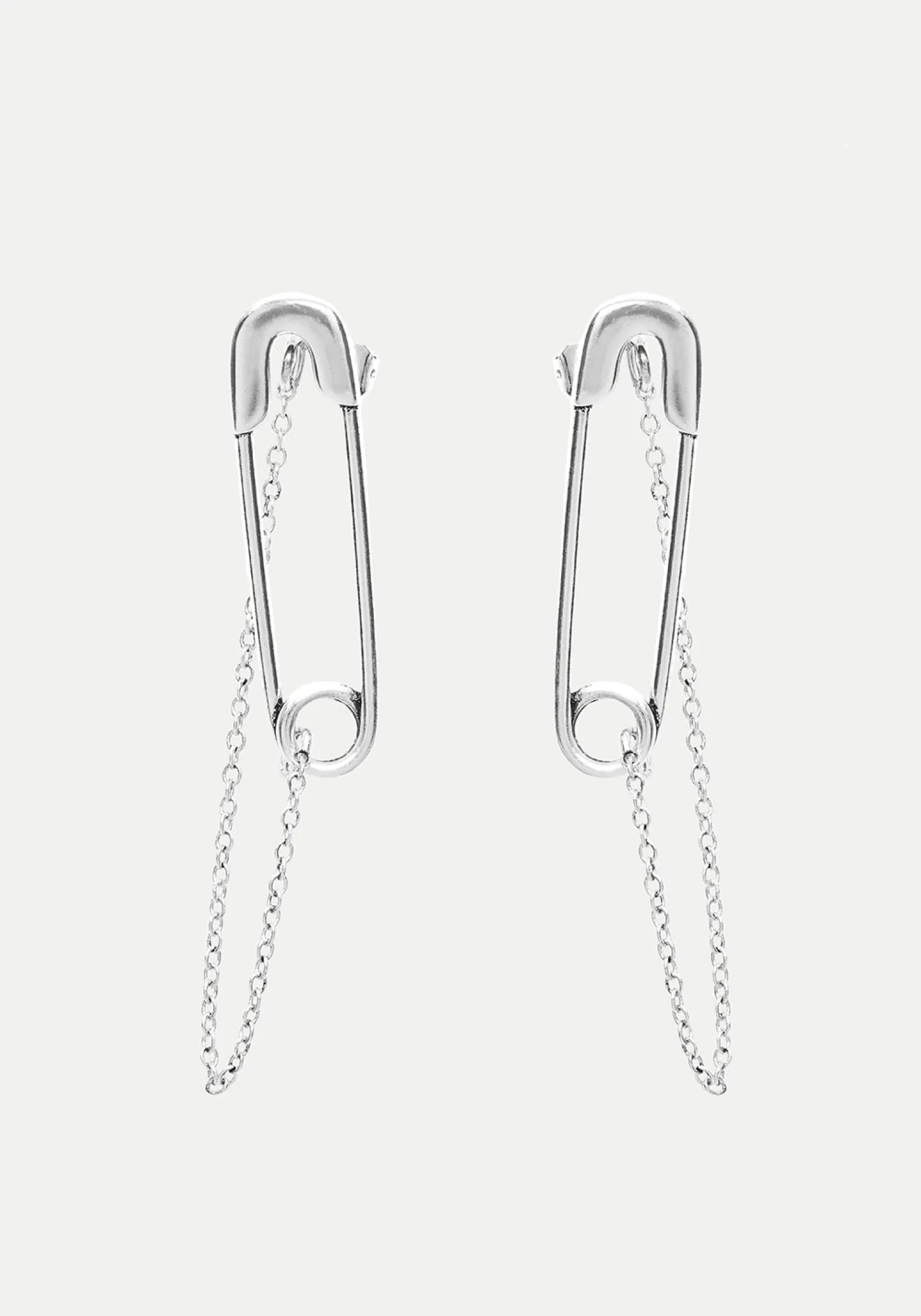 Vicious Silver Plated Safety Pin Stud Earrings With Chain