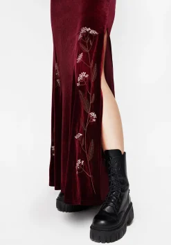 Virosa Floral Embroidered Velour Gown