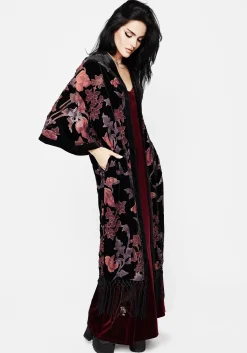 Waterlily Burnout Fringe Trim Longline Kimono