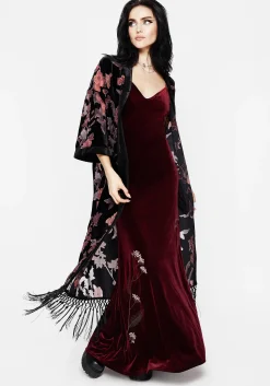 Waterlily Burnout Fringe Trim Longline Kimono