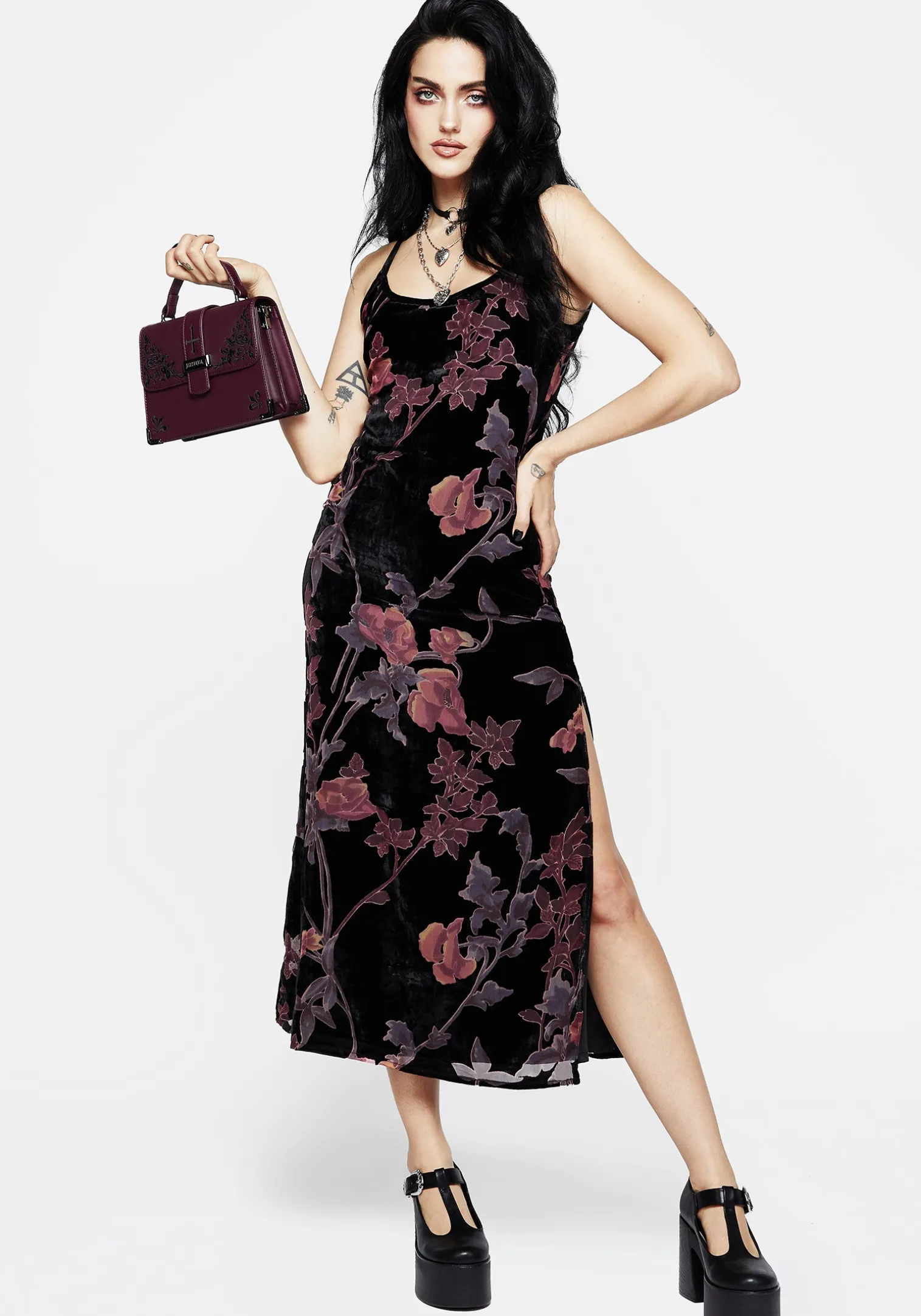 Waterlily Devoré Velour Midaxi Slip Dress