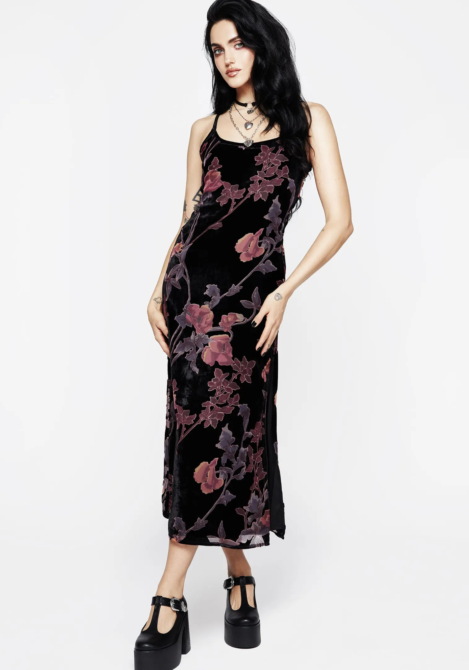 Waterlily Devoré Velour Midaxi Slip Dress