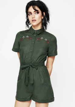 Whisper Embroidered Linen-Blend Playsuit