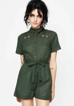 Whisper Embroidered Linen-Blend Playsuit