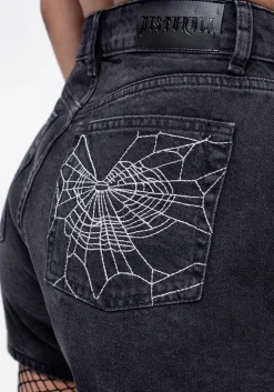 Widow Embroidered Denim Mom Short