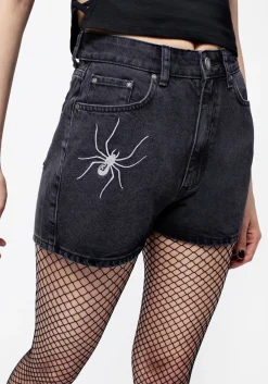 Widow Embroidered Denim Mom Short