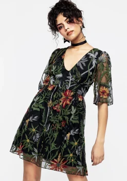 Wildflower Embroidered Mesh Mini Dress