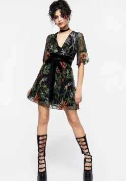 Wildflower Embroidered Mesh Mini Dress