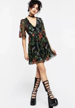 Wildflower Embroidered Mesh Mini Dress