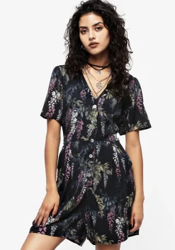 Wisteria Floral Print Button Up Playsuit