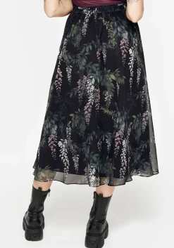 Wisteria Floral Print Chiffon Midi Skirt
