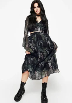 Wisteria Floral Print Chiffon Midi Skirt