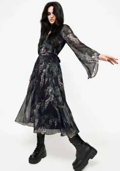 Wisteria Floral Print Chiffon Midi Skirt