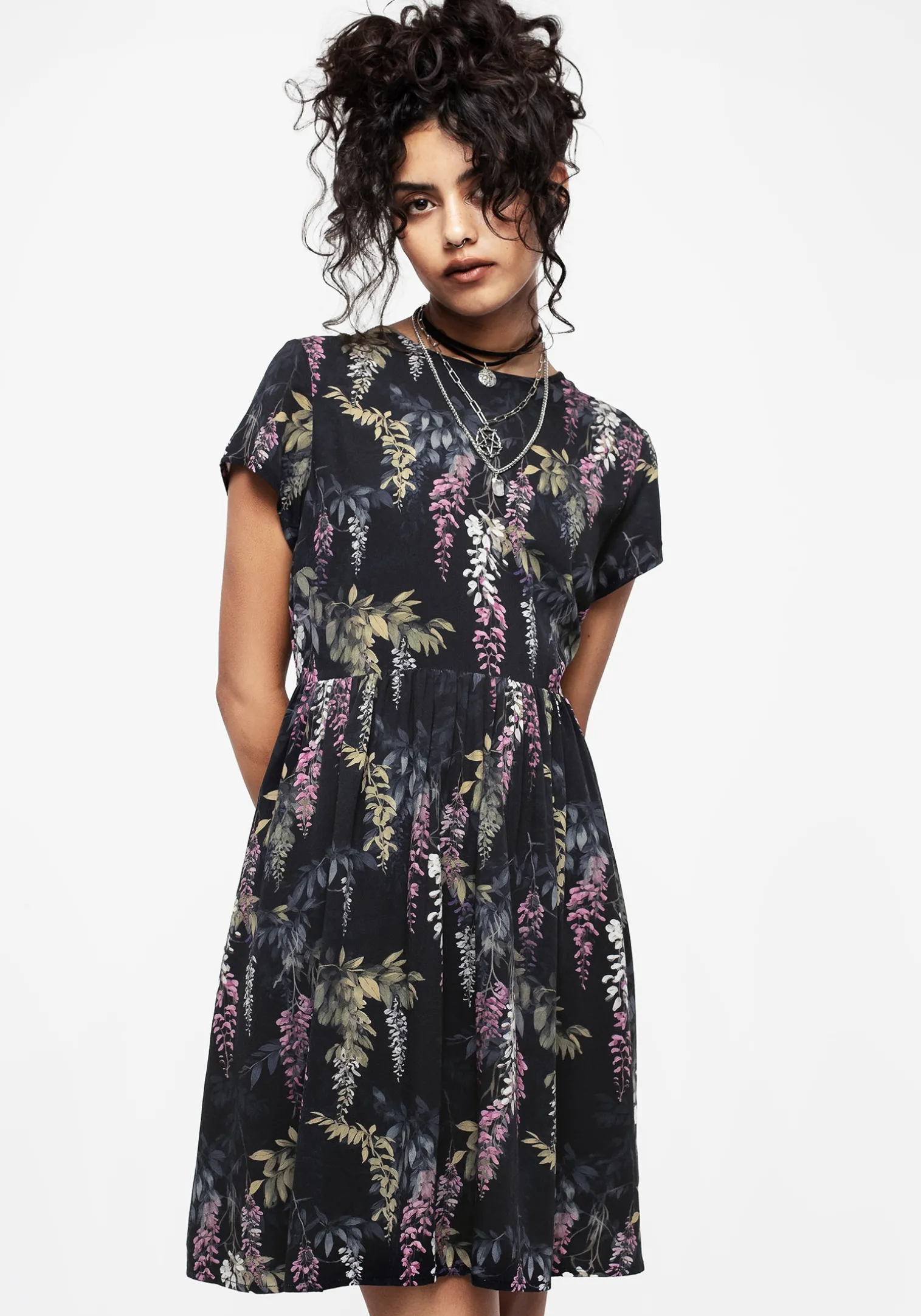 Wisteria Floral Print Mini Skater Dress