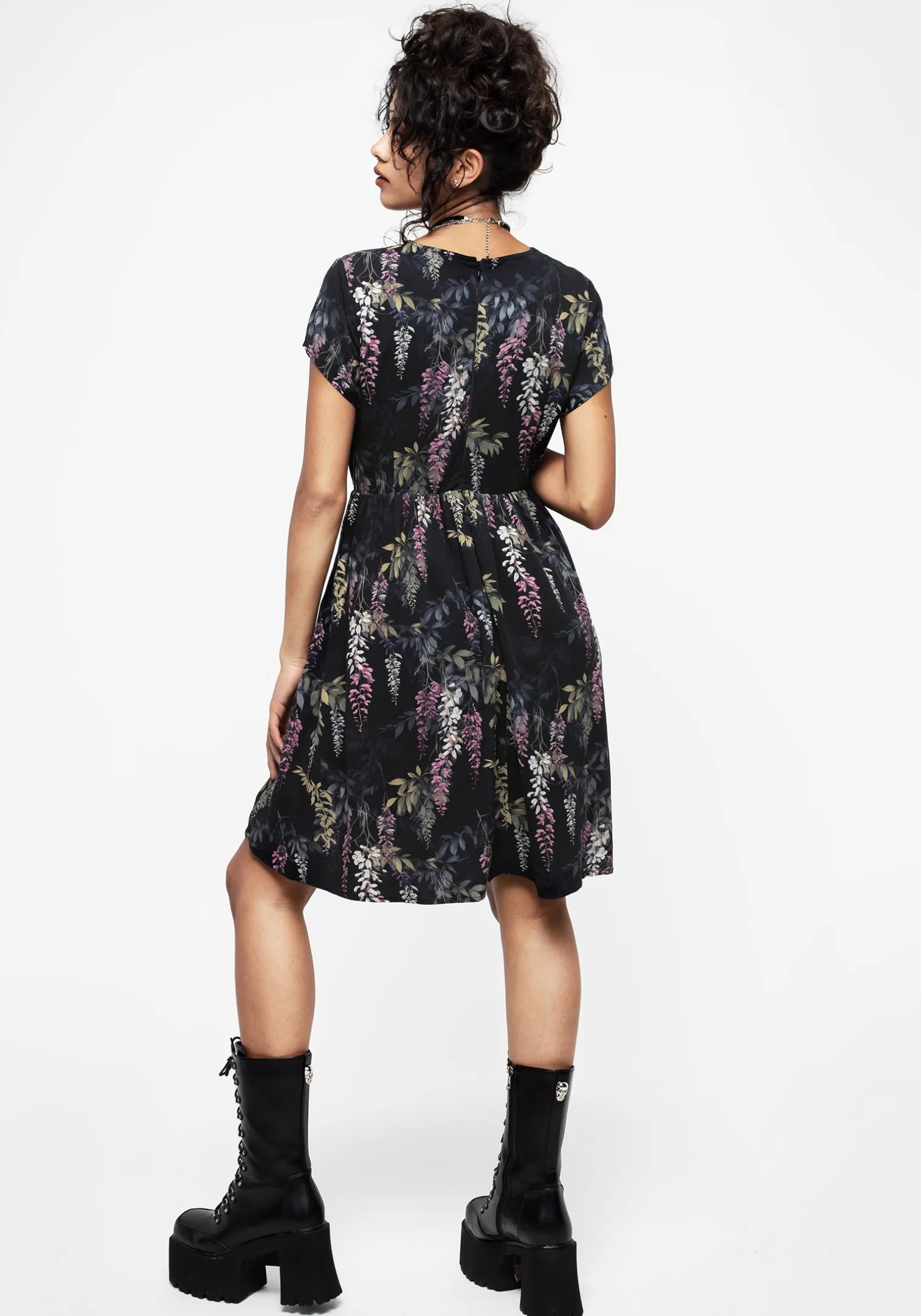 Wisteria Floral Print Mini Skater Dress