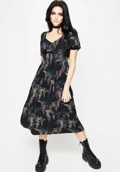 Wisteria Floral Print Puff Sleeve Midi Dress