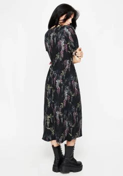 Wisteria Floral Print Puff Sleeve Midi Dress