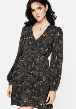 Wither Fern Print Balloon Sleeve Mini Dress
