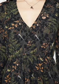 Wither Fern Print Balloon Sleeve Mini Dress