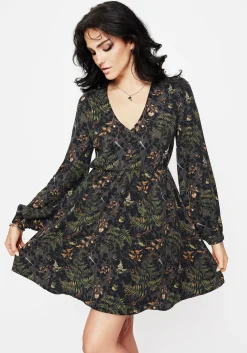 Wither Fern Print Balloon Sleeve Mini Dress