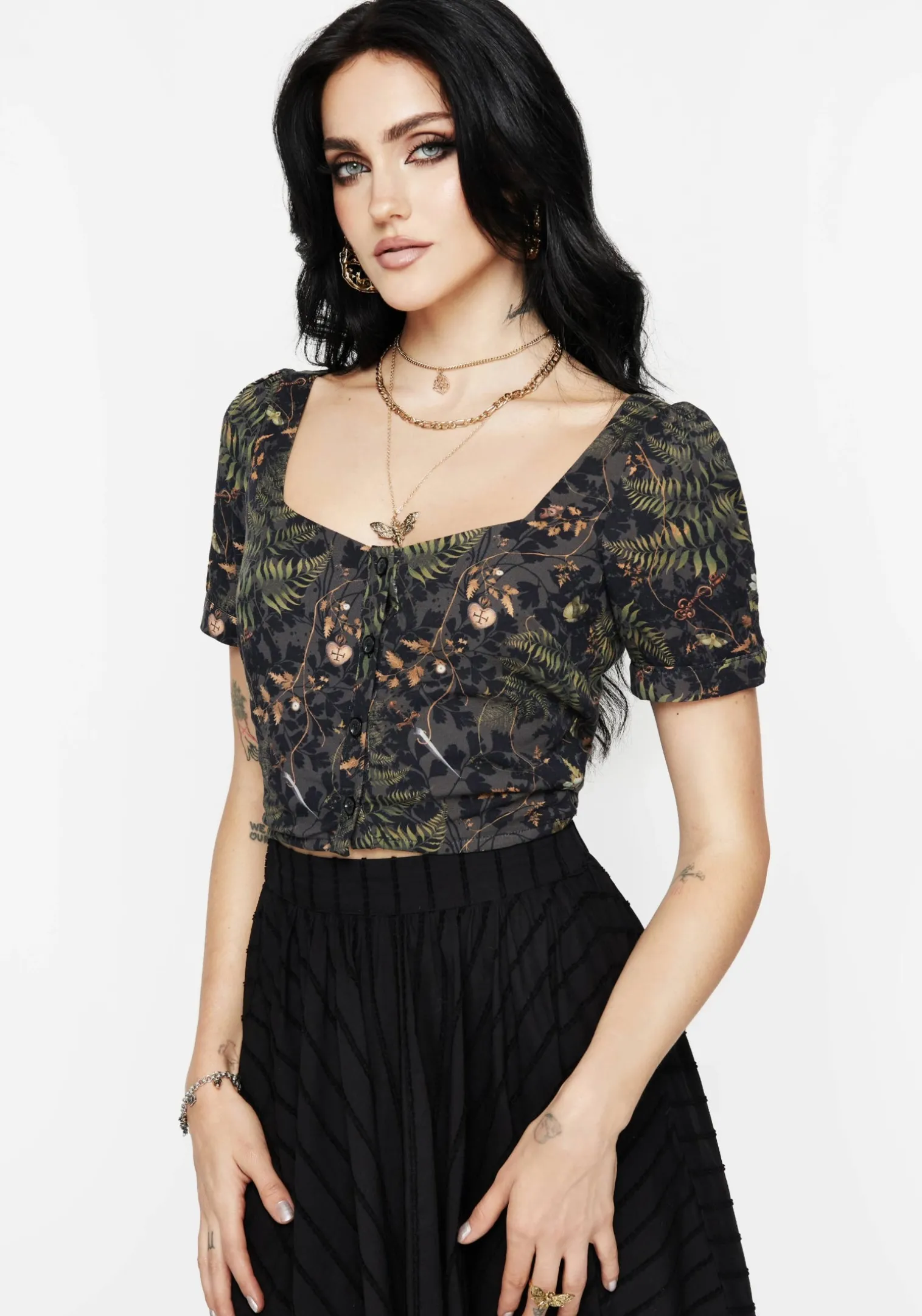 Wither Fern Print Button Up Top