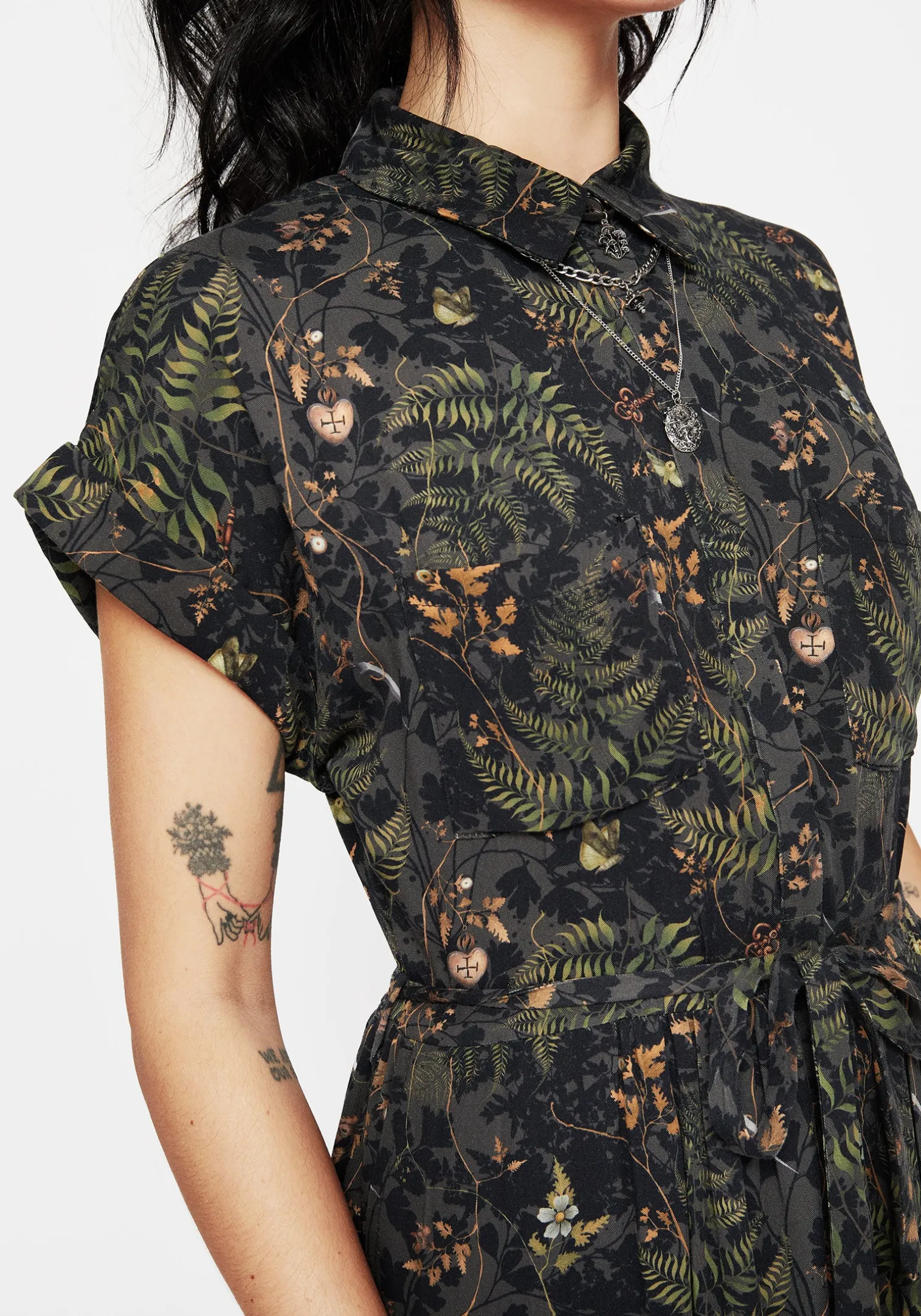 Wither Fern Print Midi Shirt Dress