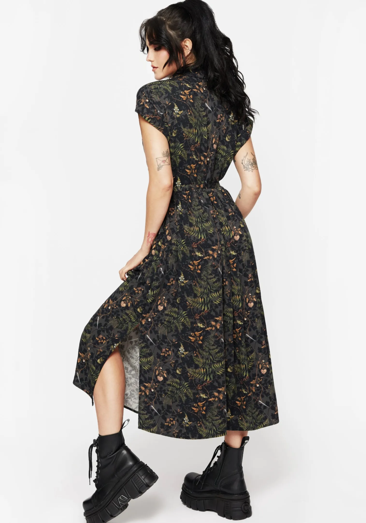 Wither Fern Print Midi Shirt Dress