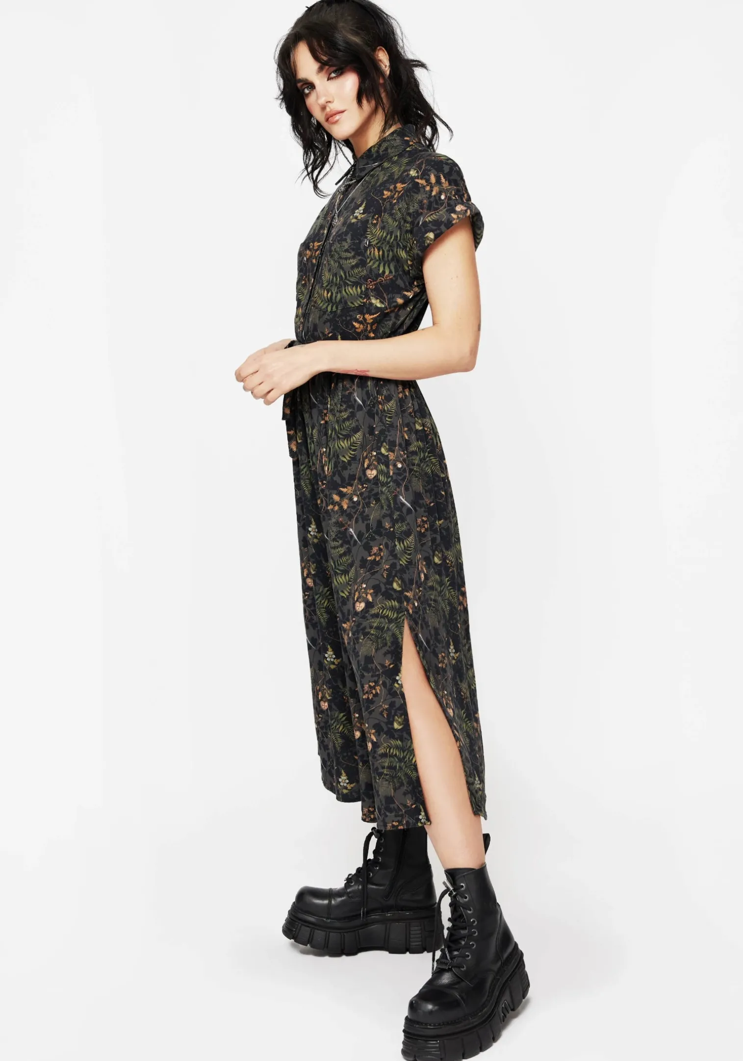 Wither Fern Print Midi Shirt Dress