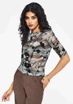 Wytchelm Flocked Mesh Short Sleeve Top - Blue