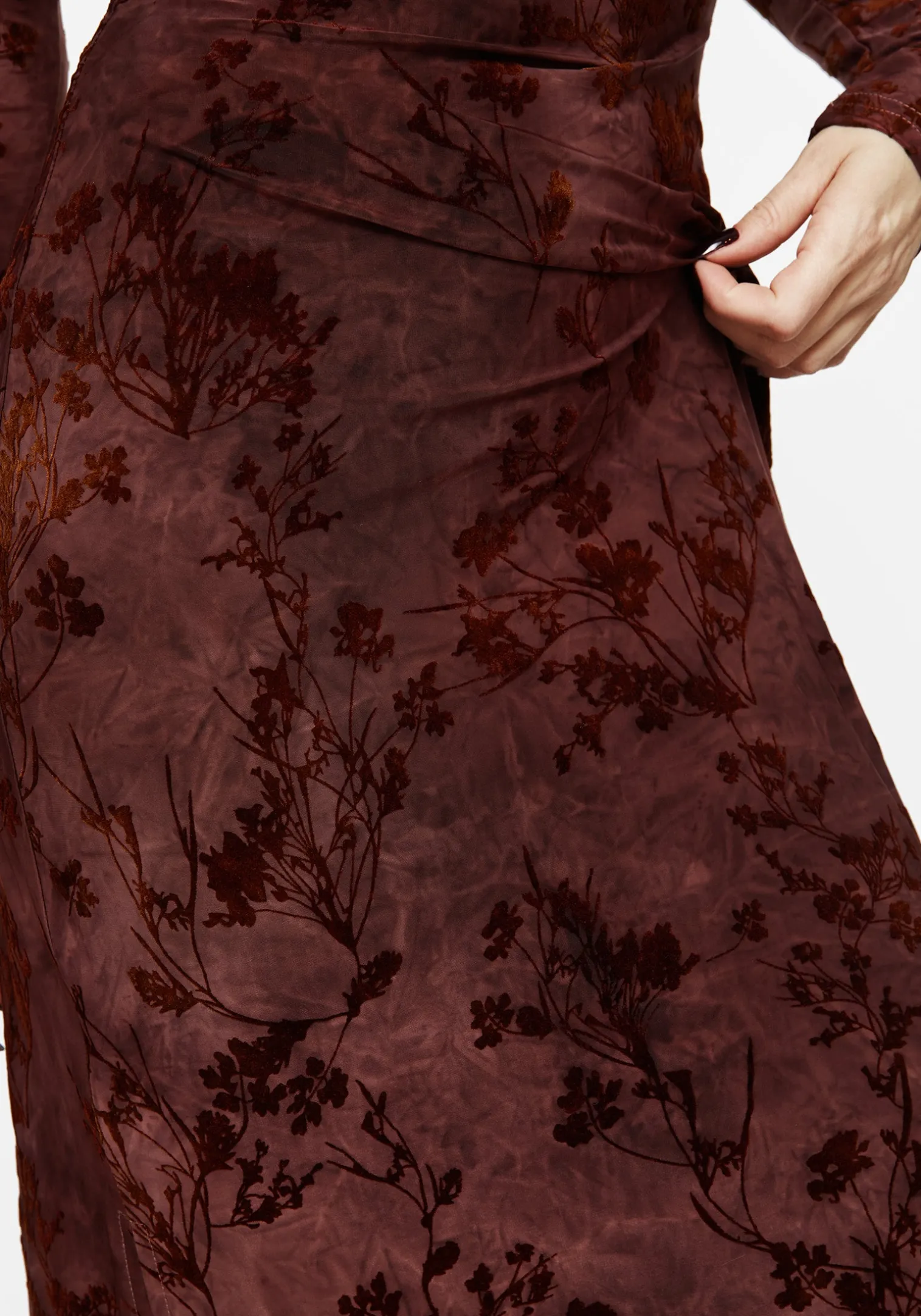 Wytchelm Flocked Velour Midaxi Dress - Red