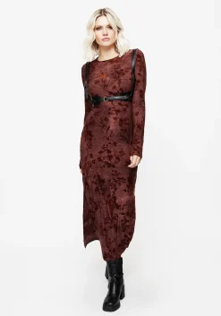 Wytchelm Flocked Velour Midaxi Dress - Red
