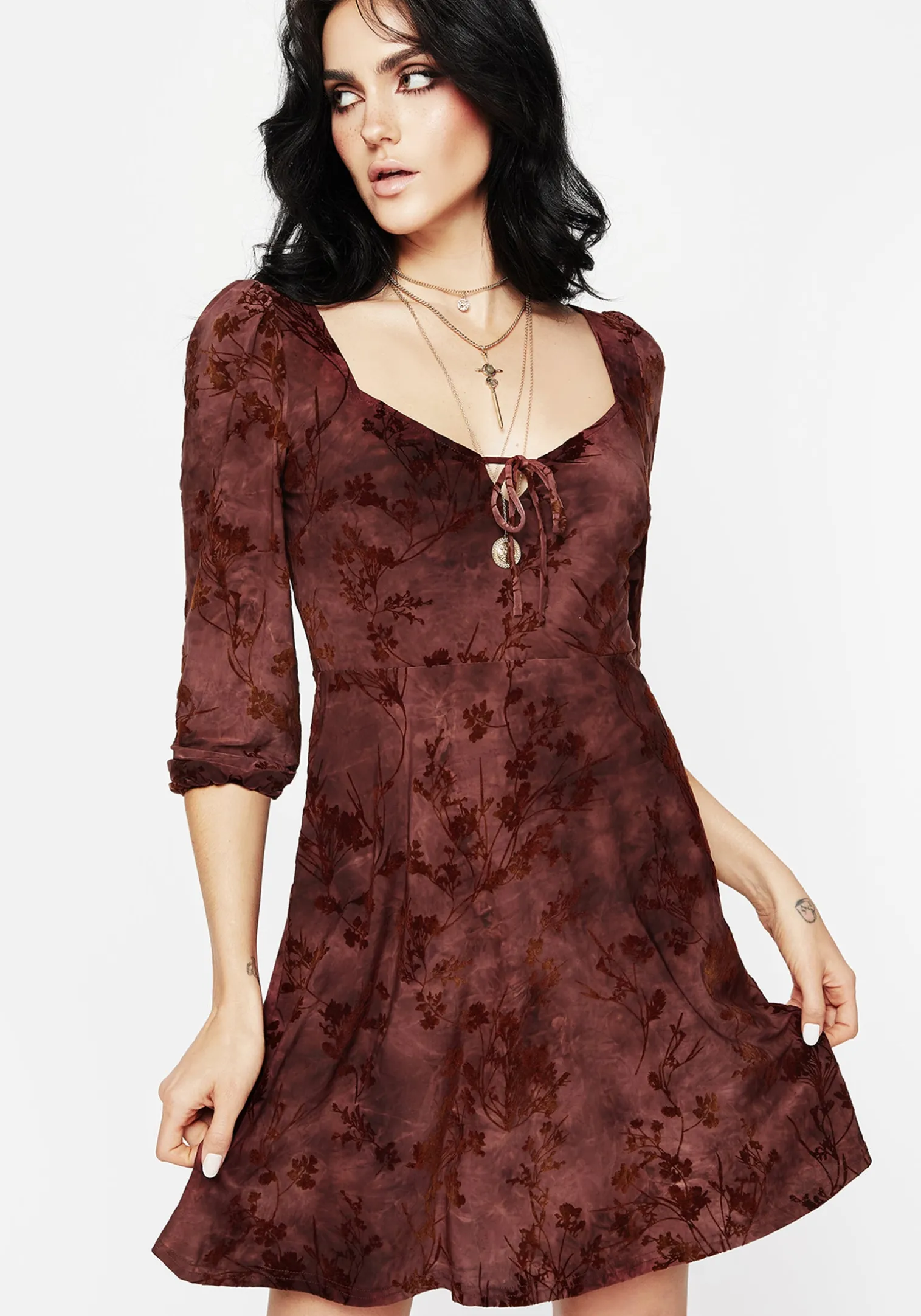 Wytchelm Floral Flocked Velour Mini Dress - Red