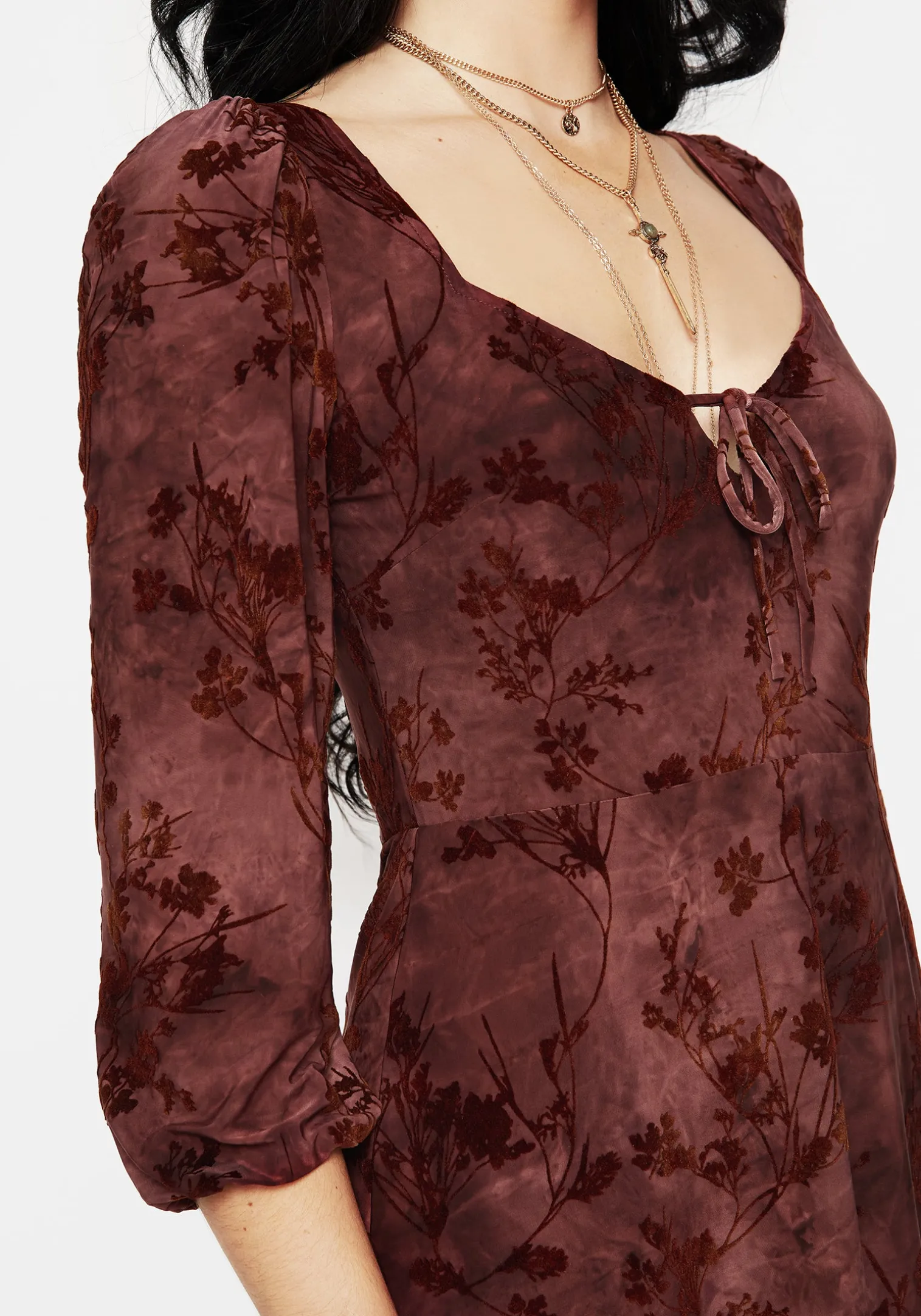 Wytchelm Floral Flocked Velour Mini Dress - Red