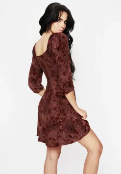 Wytchelm Floral Flocked Velour Mini Dress - Red