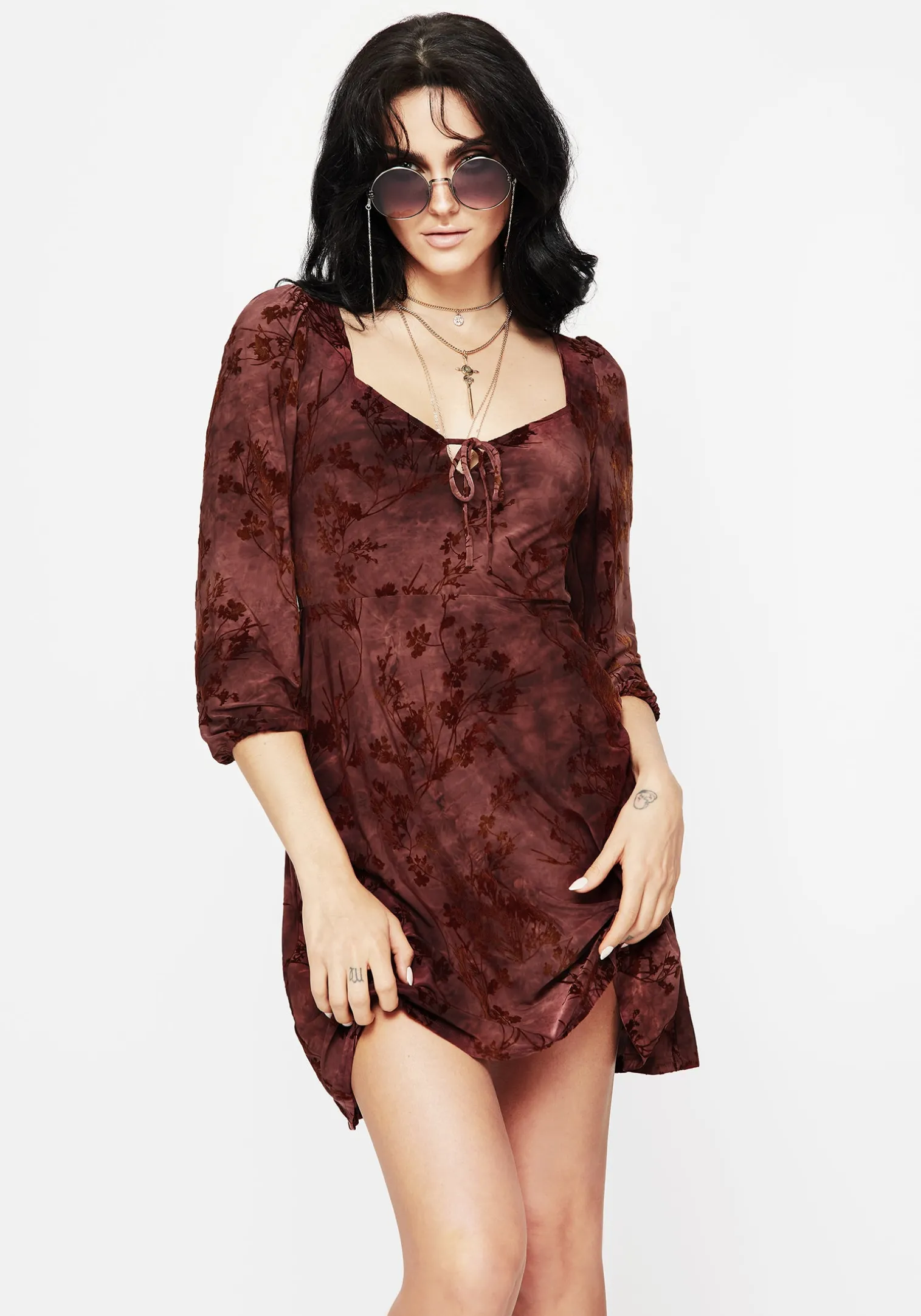 Wytchelm Floral Flocked Velour Mini Dress - Red