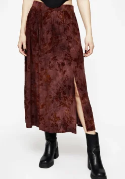 Wytchelm Floral Flocked Velour Midaxi Skirt - Red