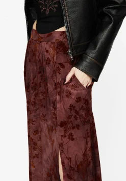Wytchelm Floral Flocked Velour Midaxi Skirt - Red