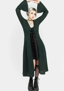 Xana Textured Tie Front Long Cardigan - Green
