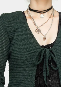 Xana Textured Tie Front Long Cardigan - Green
